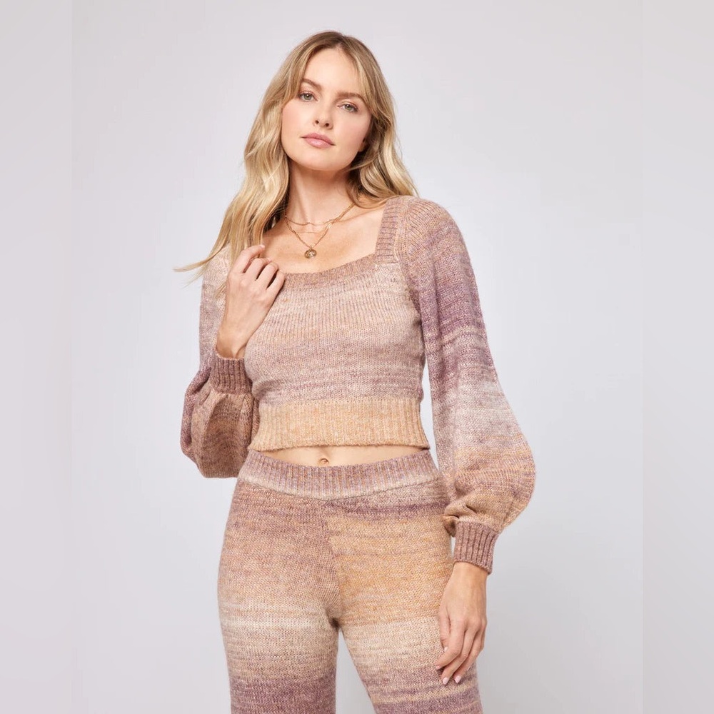 L*Space Paige Ombre Sweater Square Neck Balloon Sleeve Cropped Size XS